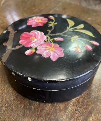 Small Victorian lacquer box, handprinted with blossoms C.1890