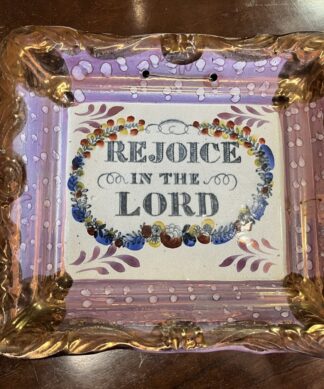 Sunderland Lustre religious plaque, 'Rejoice in the Lord' c. 1850