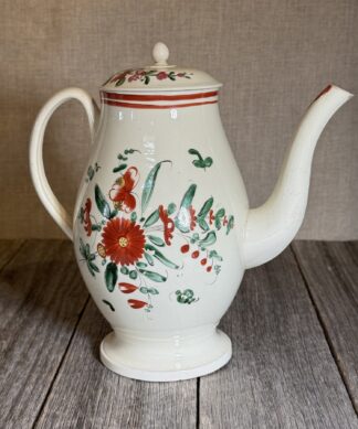 Creamware Coffeepot, Rhodes type flowers, c. 1770