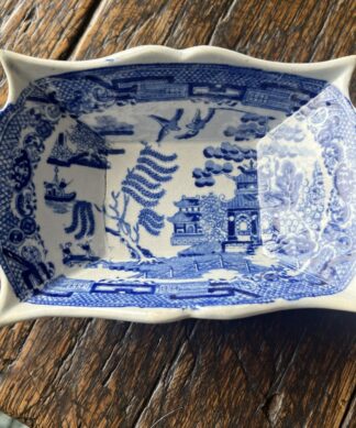 Small Rectangular Pearlware pickle dish, Willow Pattern, c. 1830