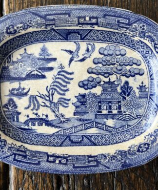 Small Staffordshire Pottery platter, Willow Pattern, c. 1865