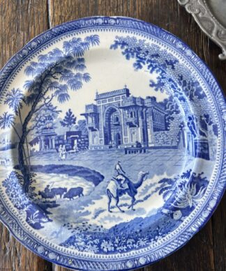 Rogers pottery plate, blue 'Indian Scenery' print with camel, c.1820