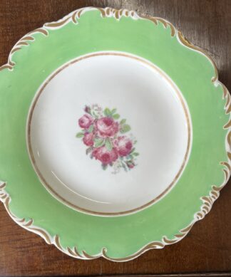 English Bone China plate, roses in green border,  C. 1860