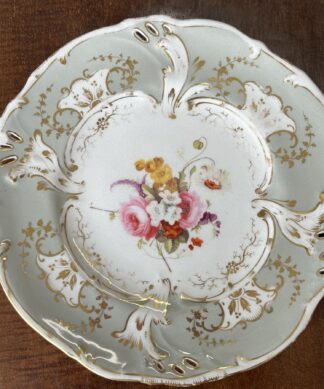 English porcelain plate, grey ground & flowers, pat. 760 c.1835