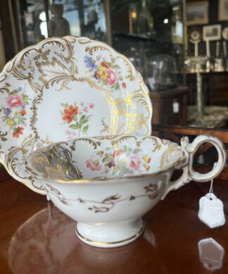 Coalport cup &saucer, flowers & gilt foliage, pat. 2/896, c. 1835