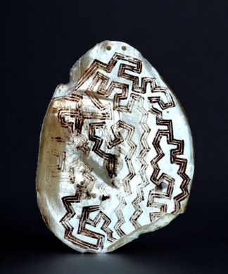 Engraved West Australian Aboriginal pearlshell riji - jakoli, geometric meander engraving, earlier 20th century