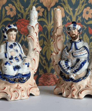 Pair of Victorian 'nodder' figures, Turkish man + lady, German c.1890