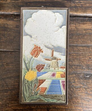 Delft tile with Dutch Tulip & Windmill scene, 20th C