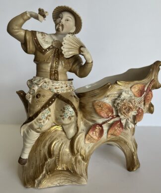 Unusual 'Japanesque' nodding figure + log vase, German c. 1890