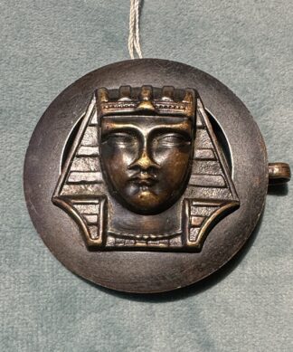 Egyptomania patinated brass belt buckle, Pharaoh's head, c. 1925