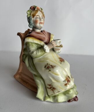 Grandma having a cuppa - unusual nodding figure, German c. 1900