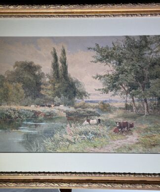 Albert George Stevens, Cows by a river, large watercolour c. 1880