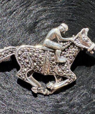 Sterling Silver & Marcasite Brooch, horse & jockey, 20th c.