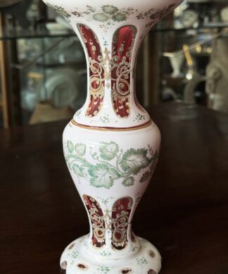 Victorian Cased Ruby Glass Vase, fine giltwork & fruiting vine, c. 1875