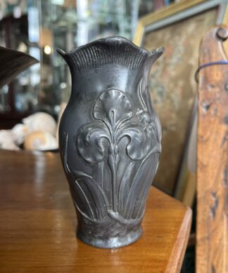 Art Nouveau Pewter vase, Irises, Continental c. 1905