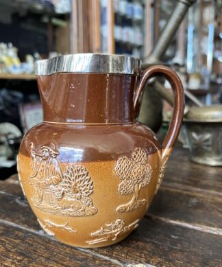 Doulton Lambeth stoneware jug, silver mount , C 1890