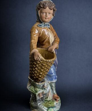 Majolica figure of a fisher-girl, by The Brothers Urbach, Czech c. 1885