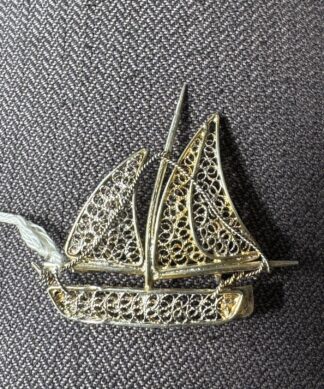 .800 Silver Filigree Brooch, sailboat, French c. 1910