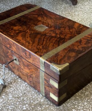 Victorian Burr Walnut & brass bound writing slope, c. 1875