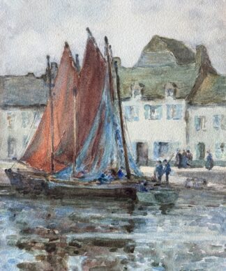 Ethel Hall - Fishing Boats - watercolour in original frame, c.1880