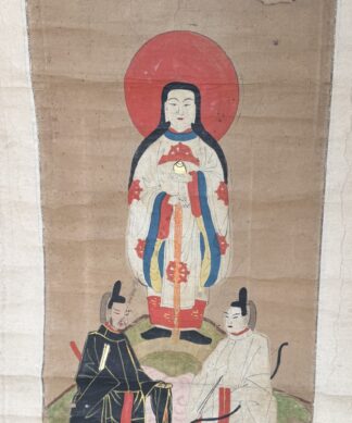 Japanese kakejiku scroll, Kannon & nobleman, Meiji Period 19th century