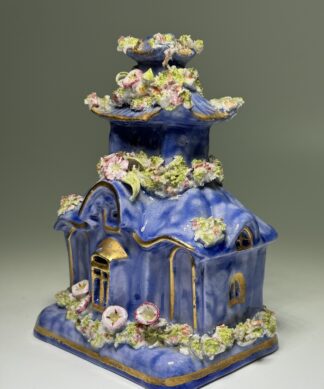 Staffordshire blue glaze pastille burner tower house, c. 1835