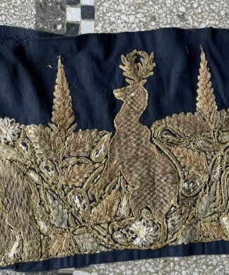 Indian Textile, gold bullion elephants + deer, 19th/ earlier 20th century