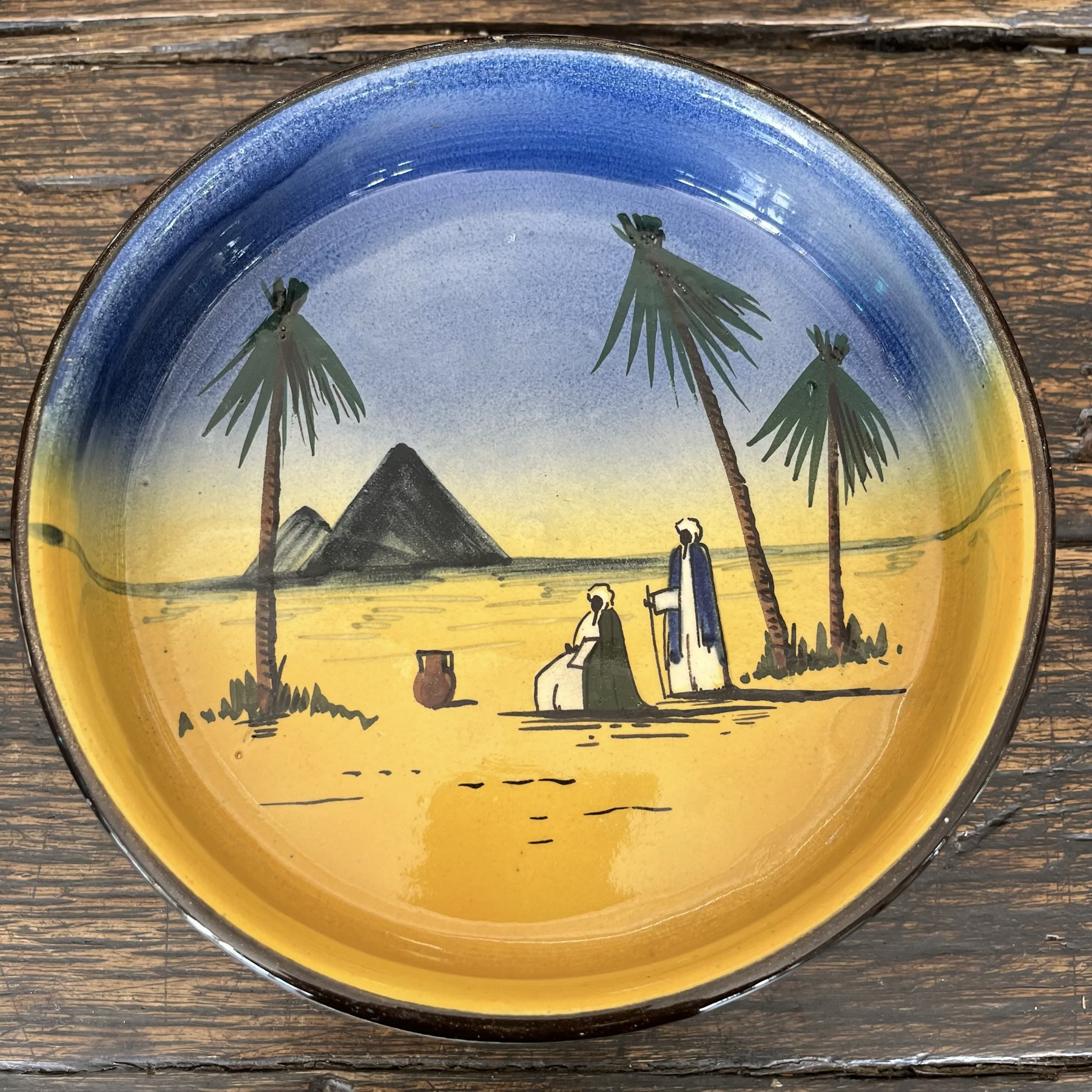 Torquay Pottery pedestal bowl, unusual Egyptian scene, c. 1920's