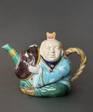 Minton Majolica 'Chinaman' teapot, bright majolica colours, 1874