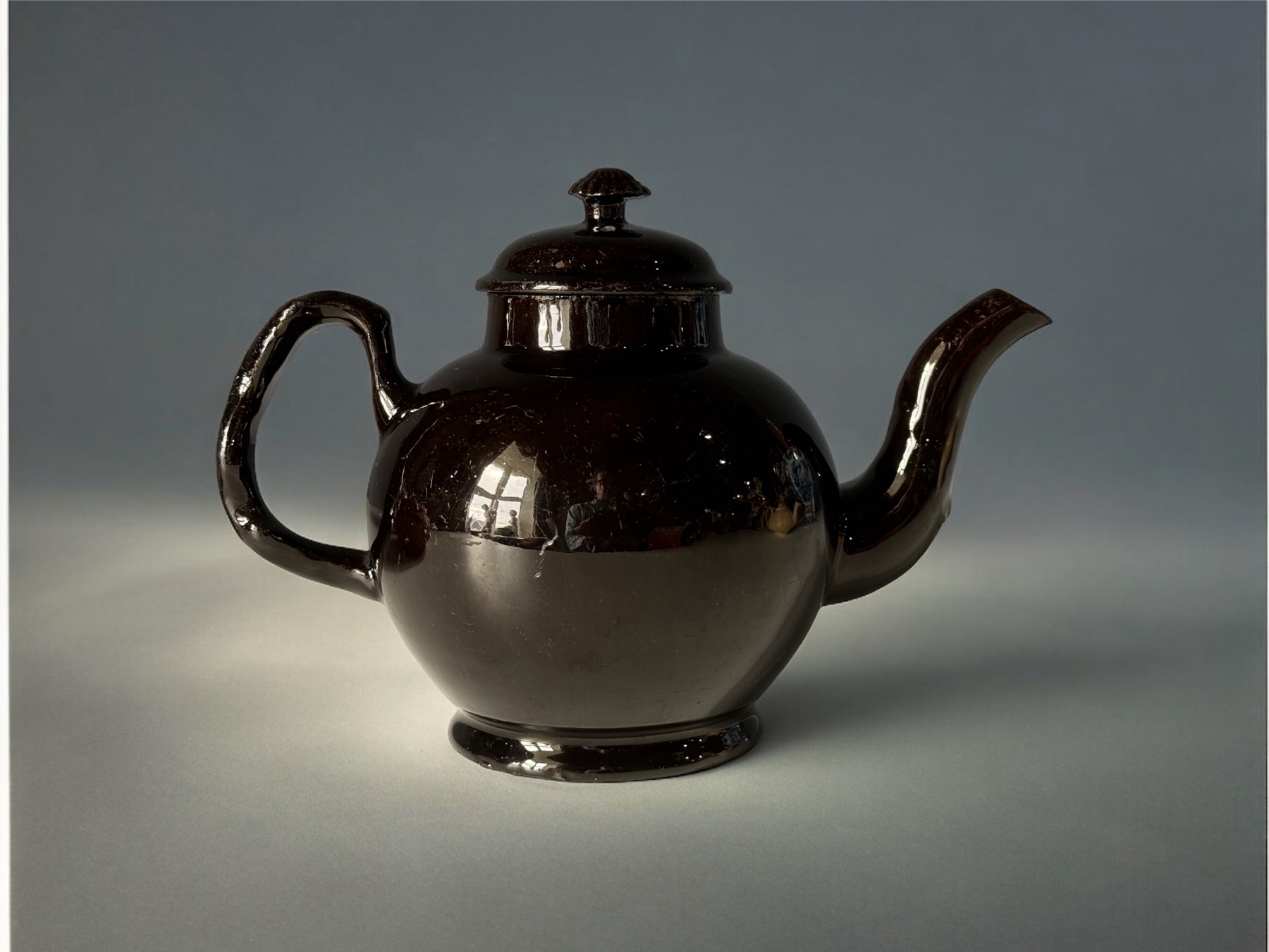 Jackfield-type Teapot, deep brown glaze & crabstock handle, c. 1780