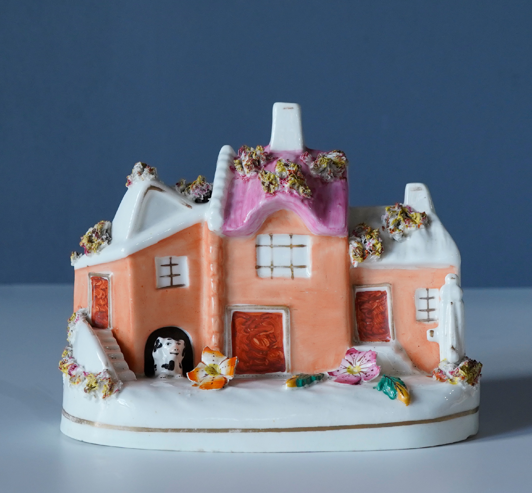 Staffordshire figure group- House with guard dog, c. 1840