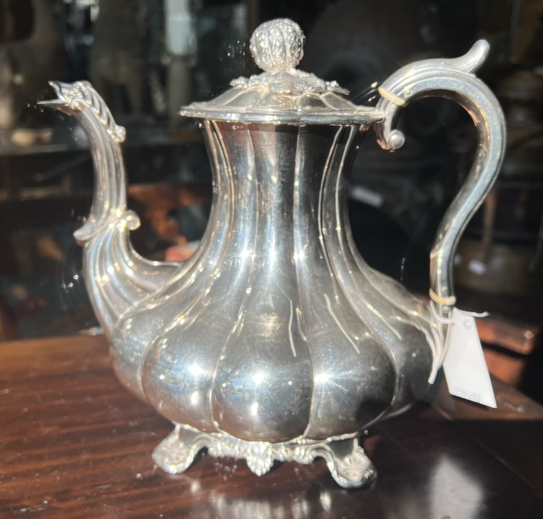 Very early electroplate melon shaped coffee pot, C 1840