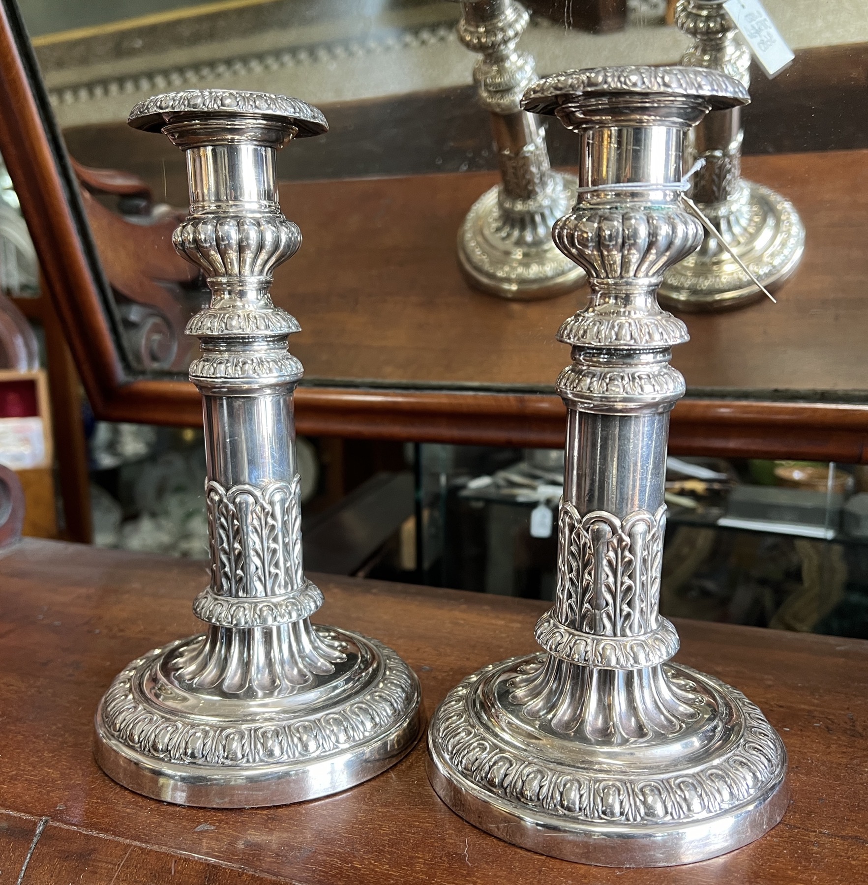 Pair of old Sheffield plate candlesticks, c. 1820