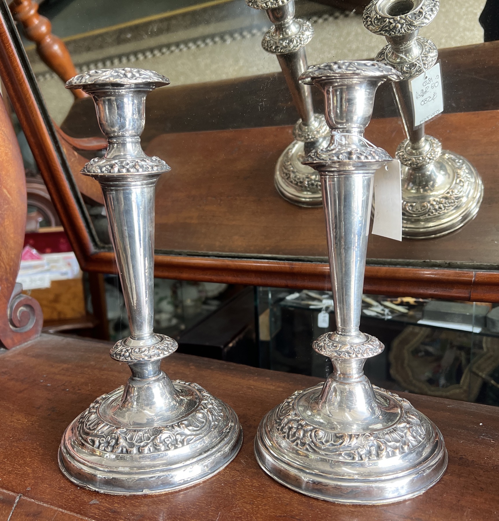 Pair of Old Sheffield Plate candlesticks, C 1820