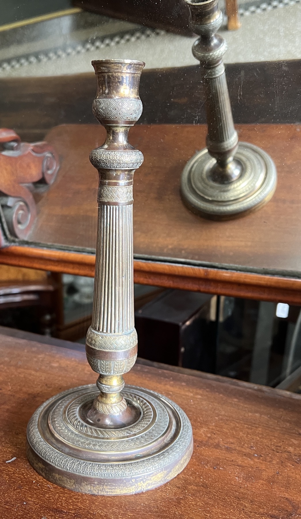 French Gilt Brass candlestick with fluted column, early 19th century