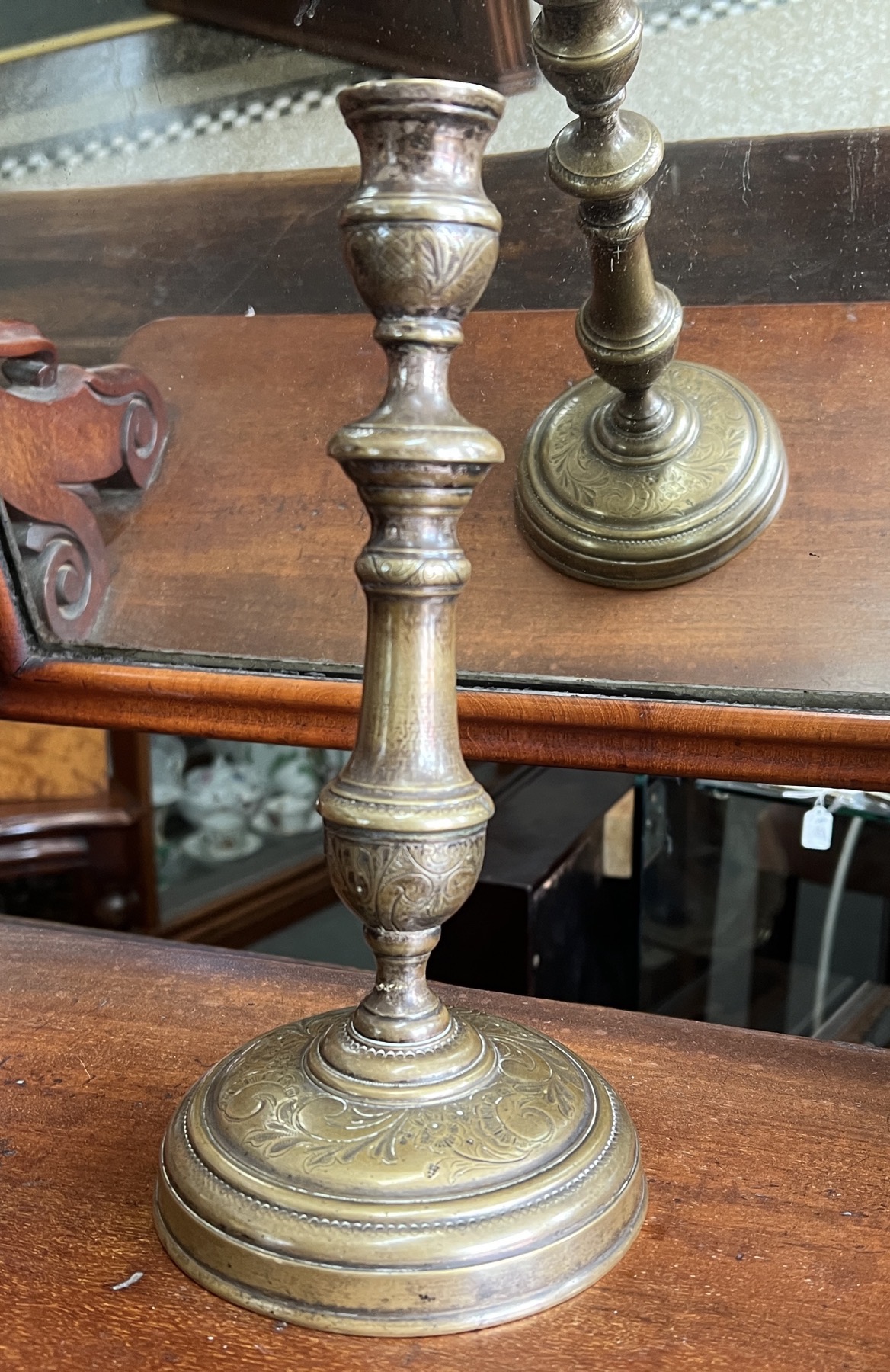 Dutch Brass candlestick with fine engraving early 19th century