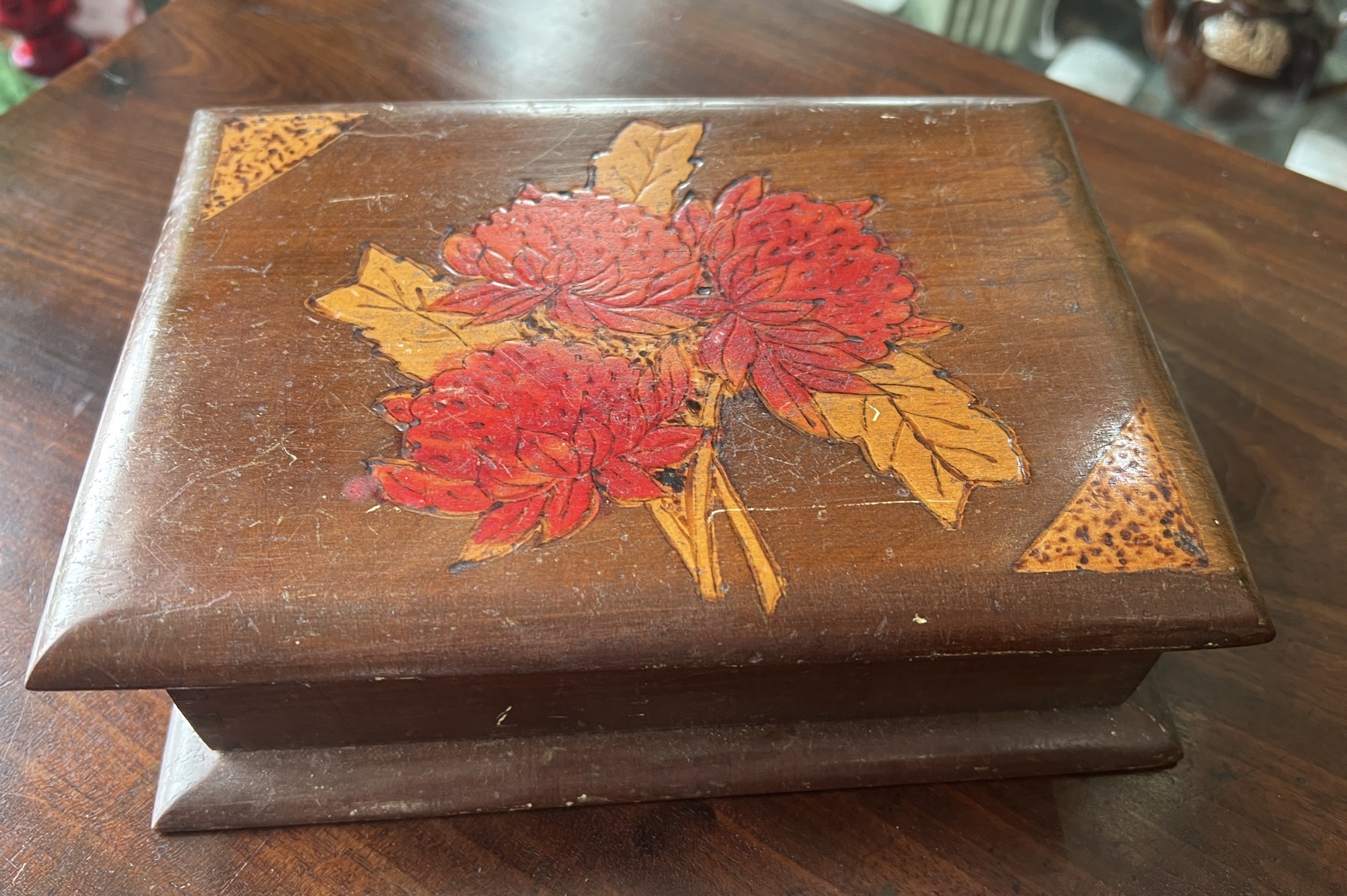 Australian ‘Waratah’ pokerwork box, c.1920