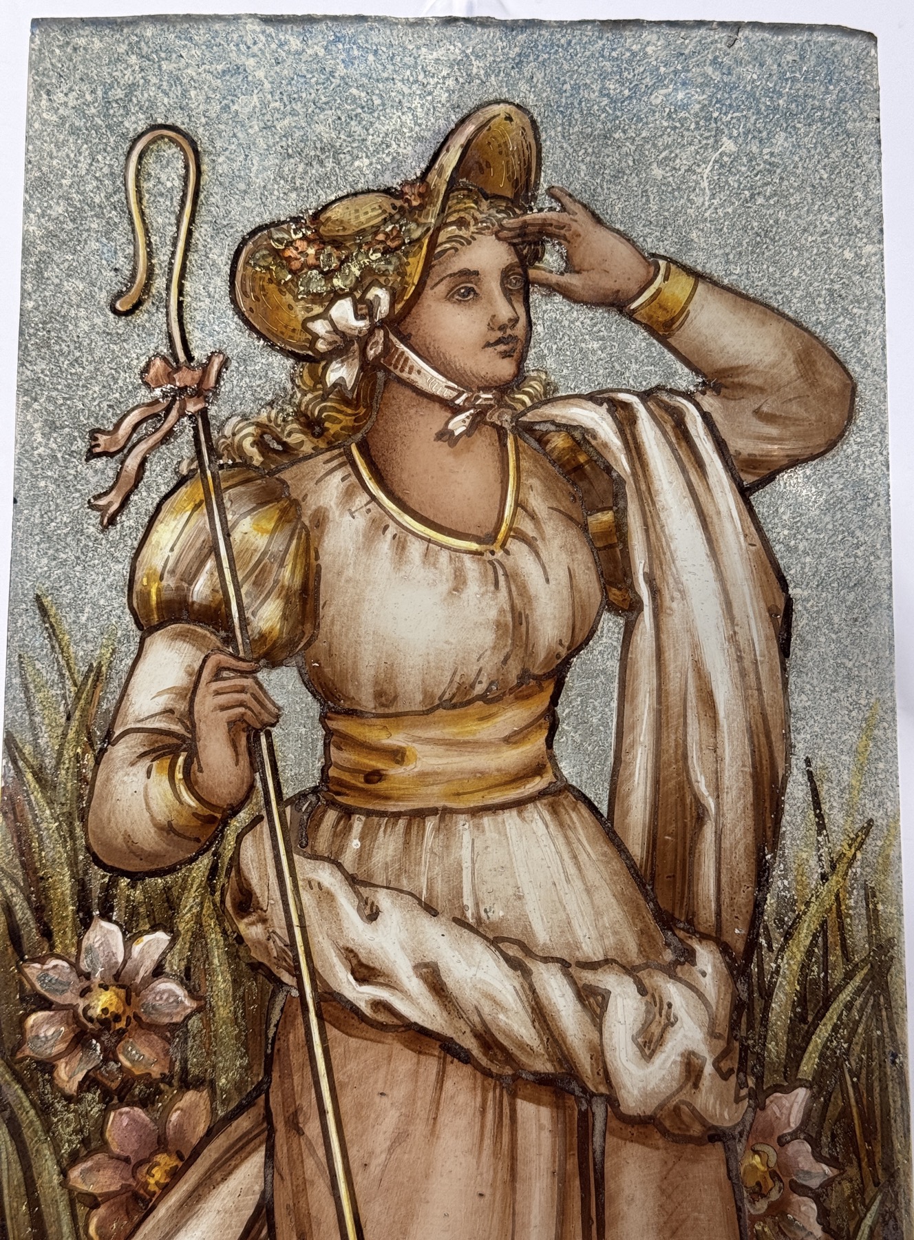 Arts & Crafts Stained Glass panel, Little Bo-peep, c. 1880