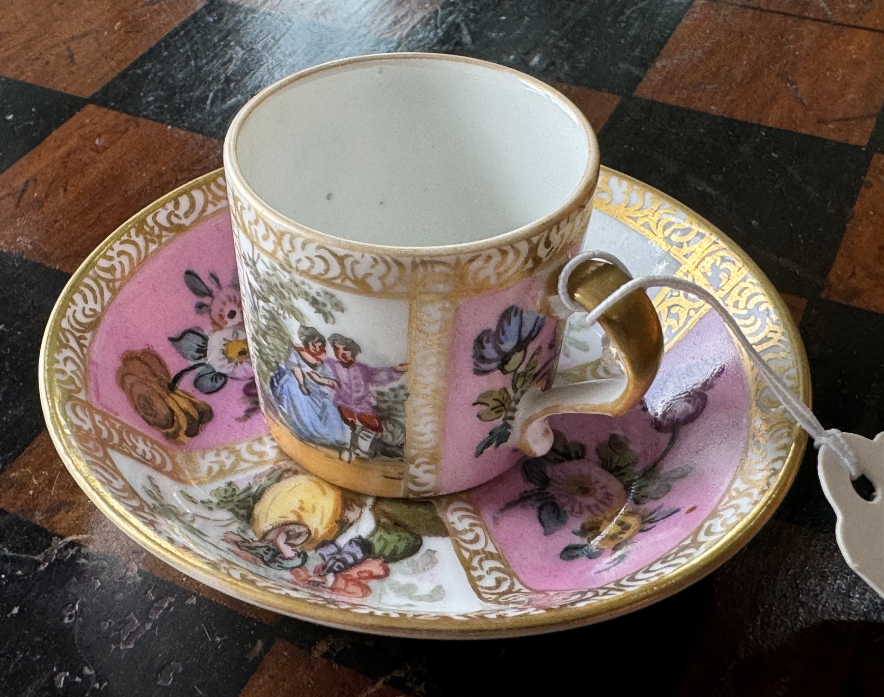 Dresden Meissen-style miniature cup and saucer, c. 1880