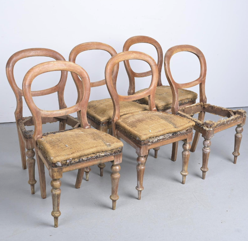 Set of 6 Australian Cedar balloon back dining chairs, in need of restoration, c. 1860