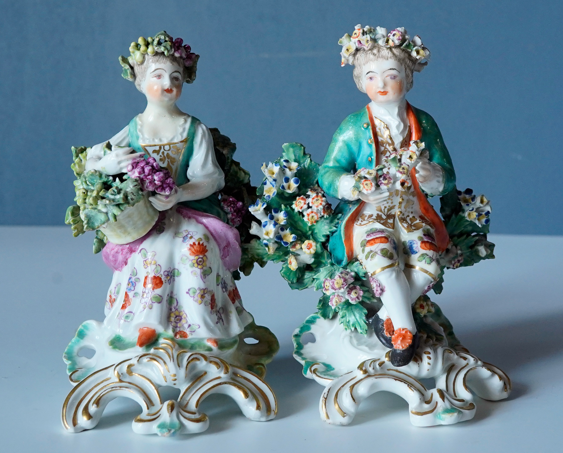 Pair of small Derby 'season' figures, Spring & Autumn, c. 1780