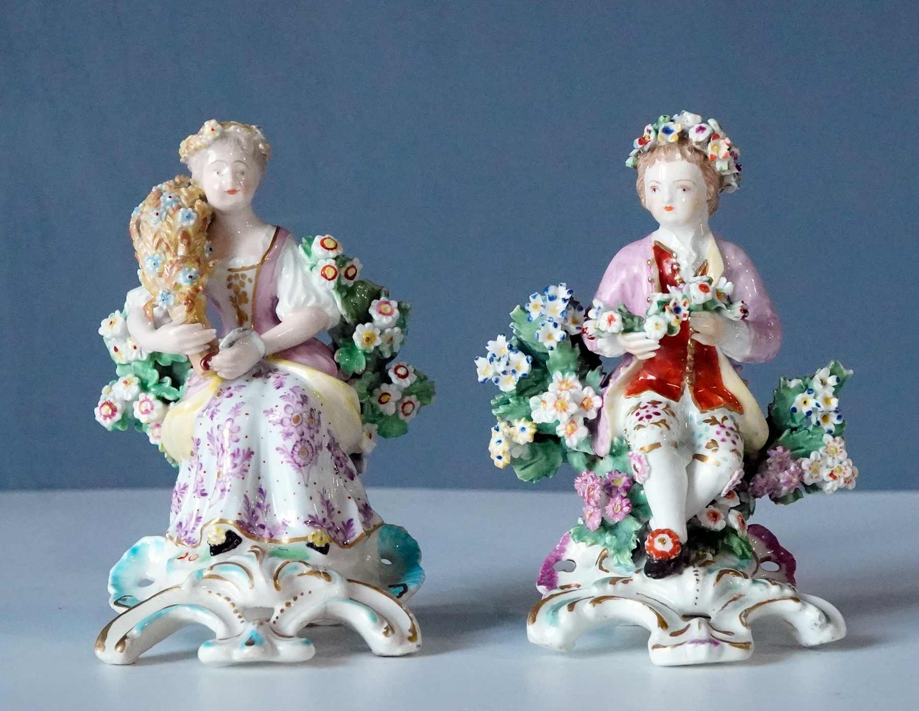 Pair of small Derby 'Seasons' figures, Spring and Summer, c. 1770