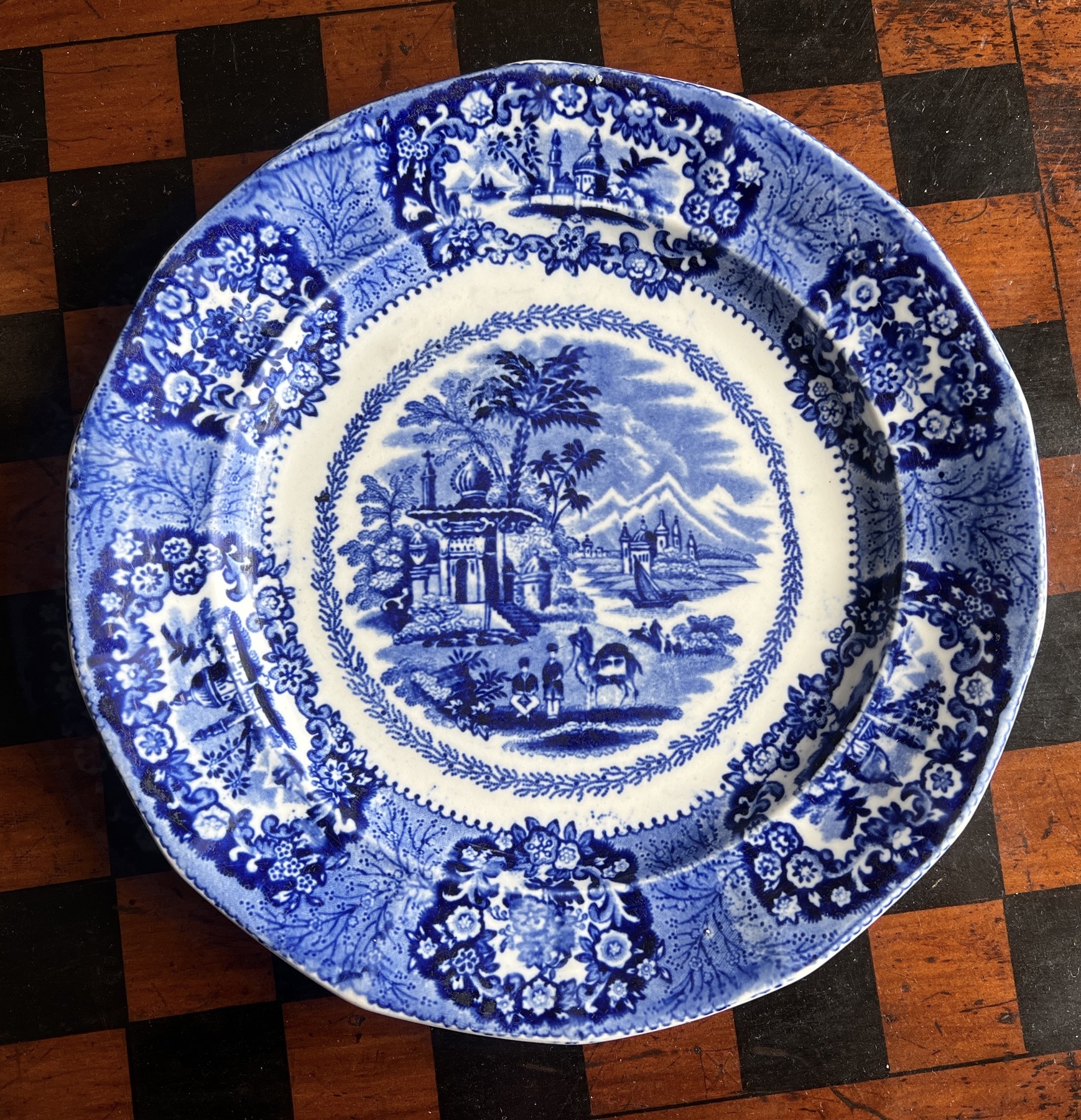 Staffordshire plate with ‘Oriental’ pattern blue prints, by J Clementson of Shelton, c. 1850