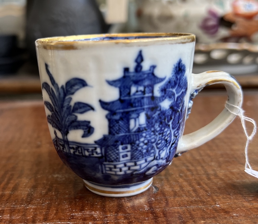 Chinese Export coffee cup, underglaze River Landscape, c. 1765